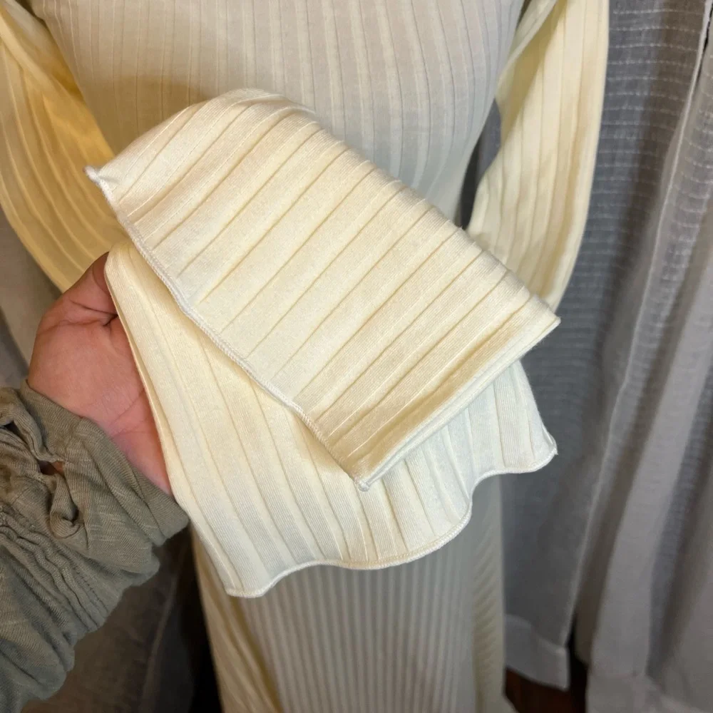 Le Bop Hattie Dress Ribbed Knit Maxi in Cream NWT Small